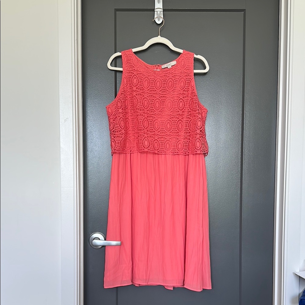 Coral Sleeveless Lace Dress